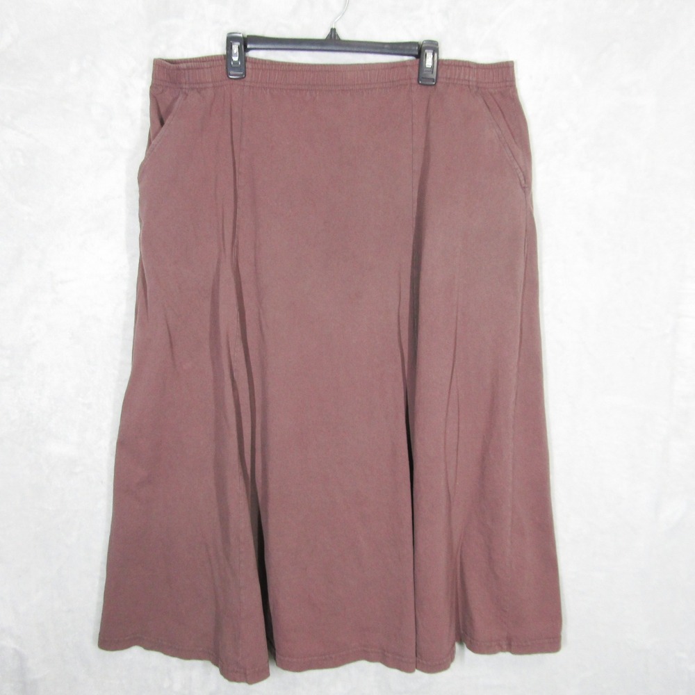 Mishi Midi Skirt Size XL Womens Brown Cotton Elastic Waist USA Lagenlook Boho